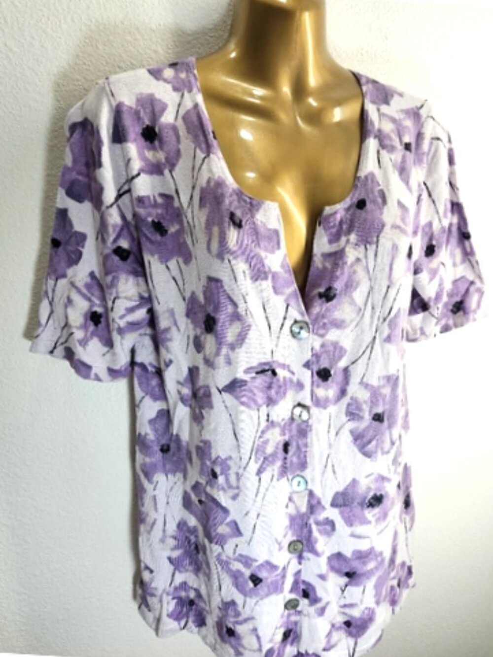 J. Jill Lavender Floral Silk Blend Short Sleeve Cardigan size M